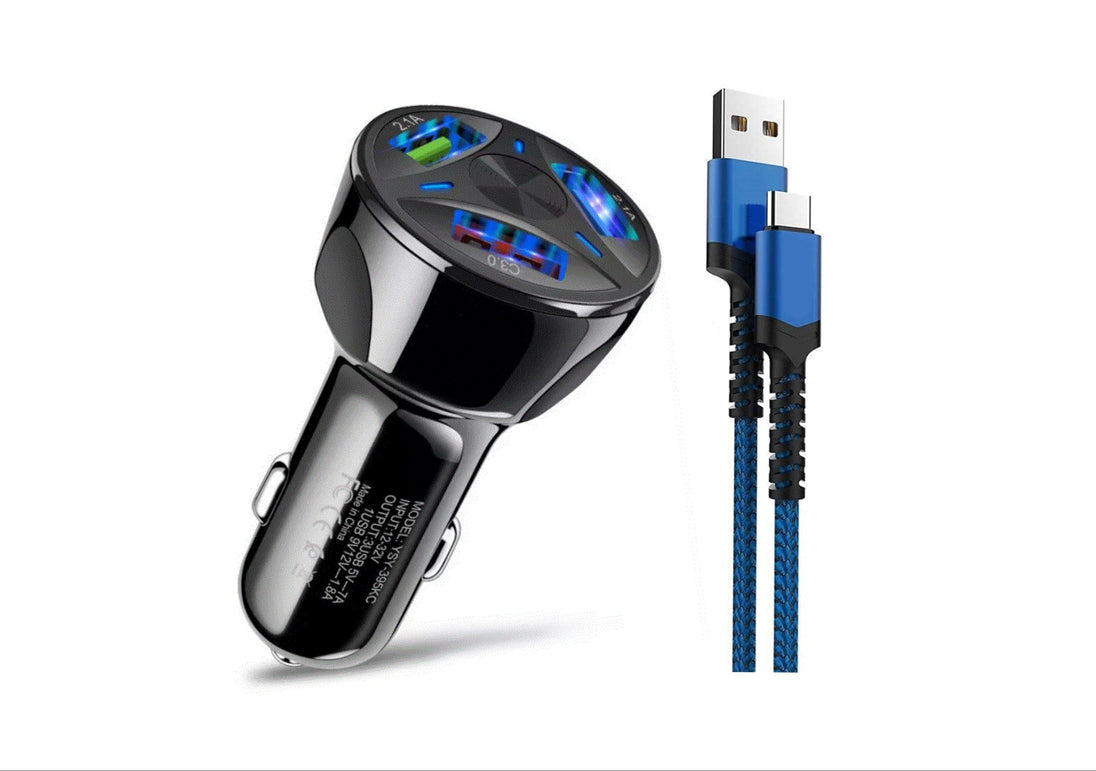 LED Fast Car Charger with USB C Android Cable Combo - PremiumBrandGoods