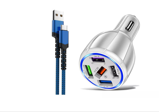 LED Fast Car Charger with USB C Android Cable Combo - PremiumBrandGoods