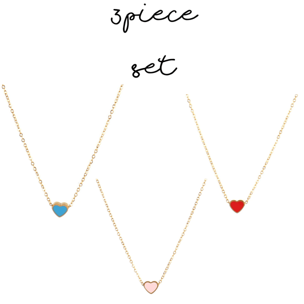 Love Heart Doublesided Dripping Oil Necklace 3 Piece Set - PremiumBrandGoods