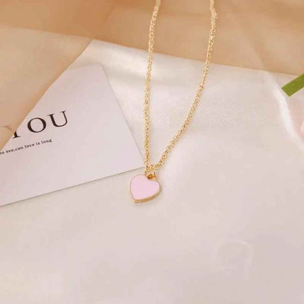 Love Heart Doublesided Dripping Oil Necklace 3 Piece Set