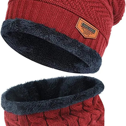 Mens Womens Winter Beanie Hat Scarf Set Warm Knit Hat Thick Fleece Lined Winter Cap Neck Warmer for Men Women - PremiumBrandGoods