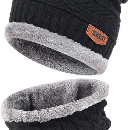 Mens Womens Winter Beanie Hat Scarf Set Warm Knit Hat Thick Fleece Lined Winter Cap Neck Warmer for Men Women - PremiumBrandGoods