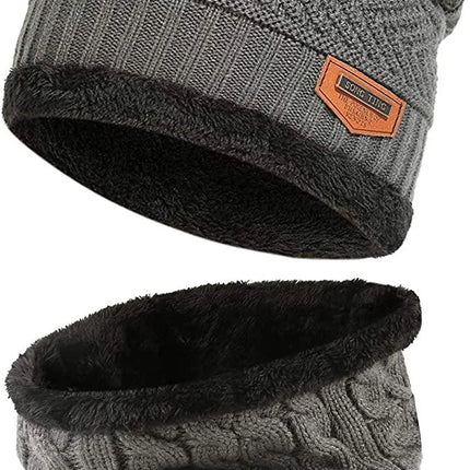 Mens Womens Winter Beanie Hat Scarf Set Warm Knit Hat Thick Fleece Lined Winter Cap Neck Warmer for Men Women - PremiumBrandGoods
