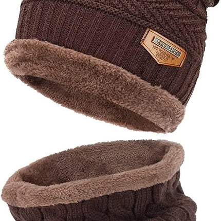 Mens Womens Winter Beanie Hat Scarf Set Warm Knit Hat Thick Fleece Lined Winter Cap Neck Warmer for Men Women - PremiumBrandGoods