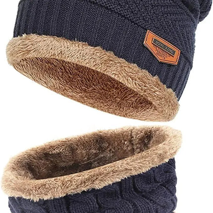Mens Womens Winter Beanie Hat Scarf Set Warm Knit Hat Thick Fleece Lined Winter Cap Neck Warmer for Men Women - PremiumBrandGoods