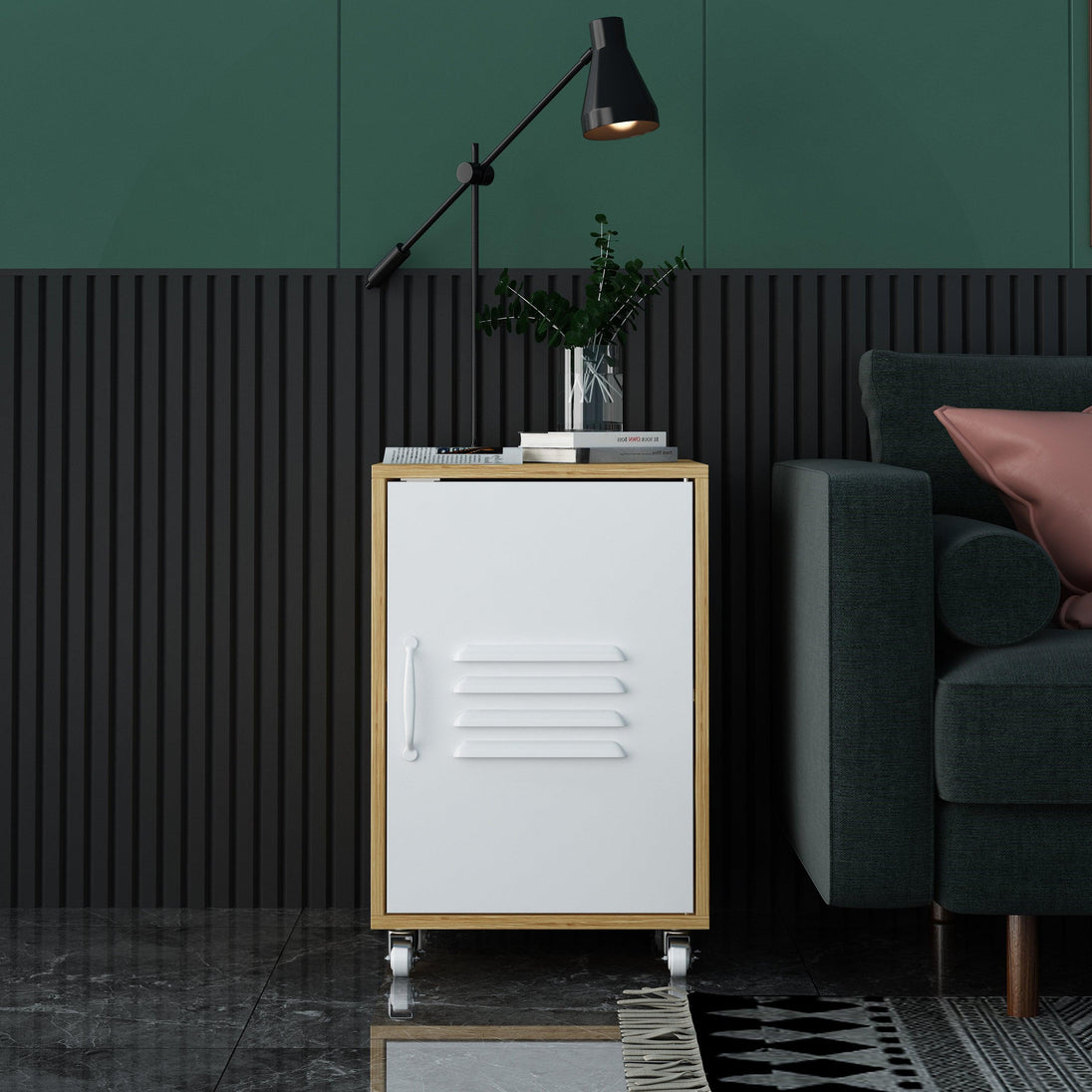 Moline wheel cabinet，1-Door Stand，Industrial Bedside Table - PremiumBrandGoods
