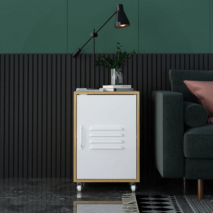 Moline wheel cabinet，1-Door Stand，Industrial Bedside Table - PremiumBrandGoods