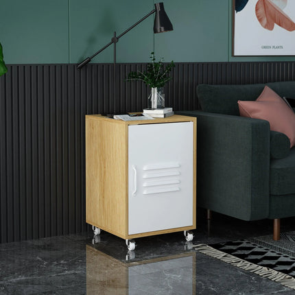Moline wheel cabinet，1-Door Stand，Industrial Bedside Table - PremiumBrandGoods