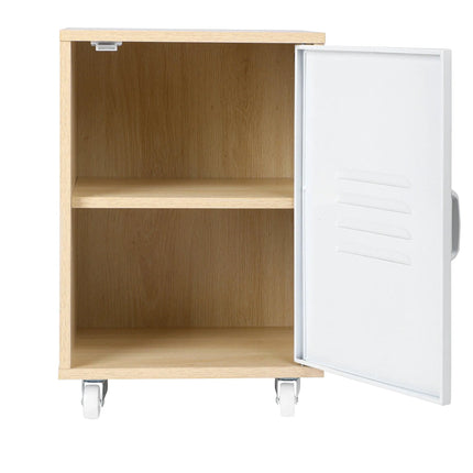 Moline wheel cabinet，1-Door Stand，Industrial Bedside Table - PremiumBrandGoods
