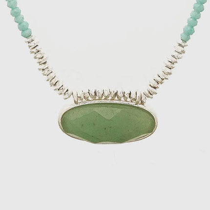 OVAL GEN STONE W FACETED BEAD METAL NECKLACE - PremiumBrandGoods