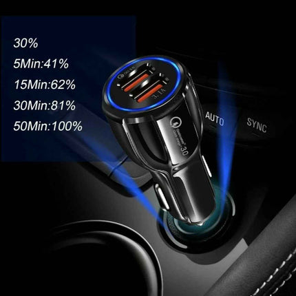Fast QC 3.0 USB Car Charger Dual Port 12-24V Adapter Safety Tech