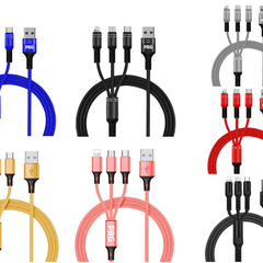 PBG 3-in-1 Fast Charging Cable - Nylon Braided, USB C/Micro USB/iPhone