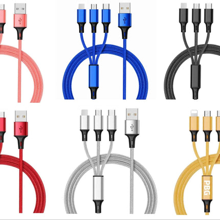 PBG 3-in-1 Fast Charging Cable - Nylon Braided, USB C/Micro USB/iPhone