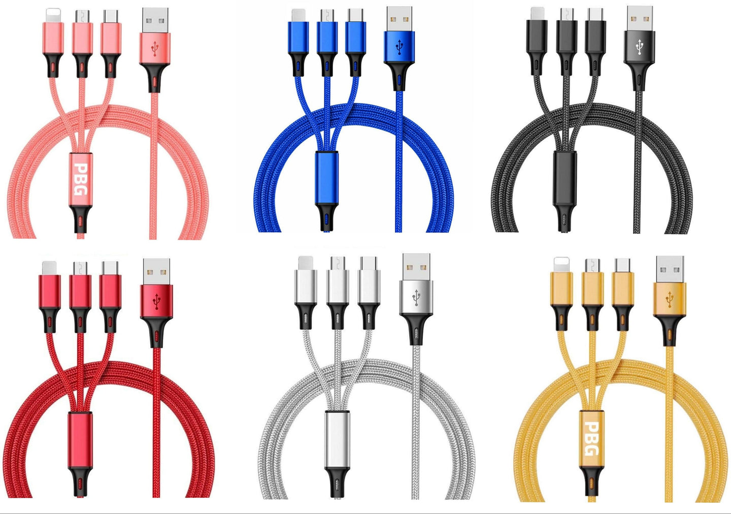 Multicolor PBG 3-in-1 Fast Charging Cable | USB charging cable