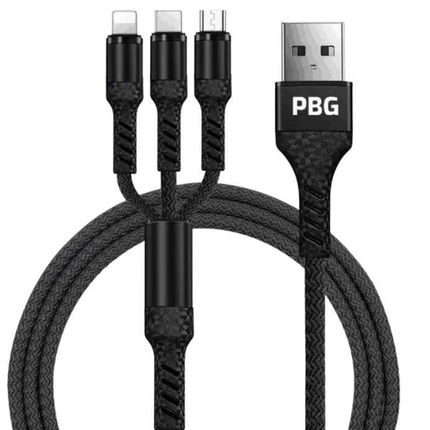 PBG 3-in-1 Fast Charging Cable - Nylon Braided, USB C/Micro USB/iPhone