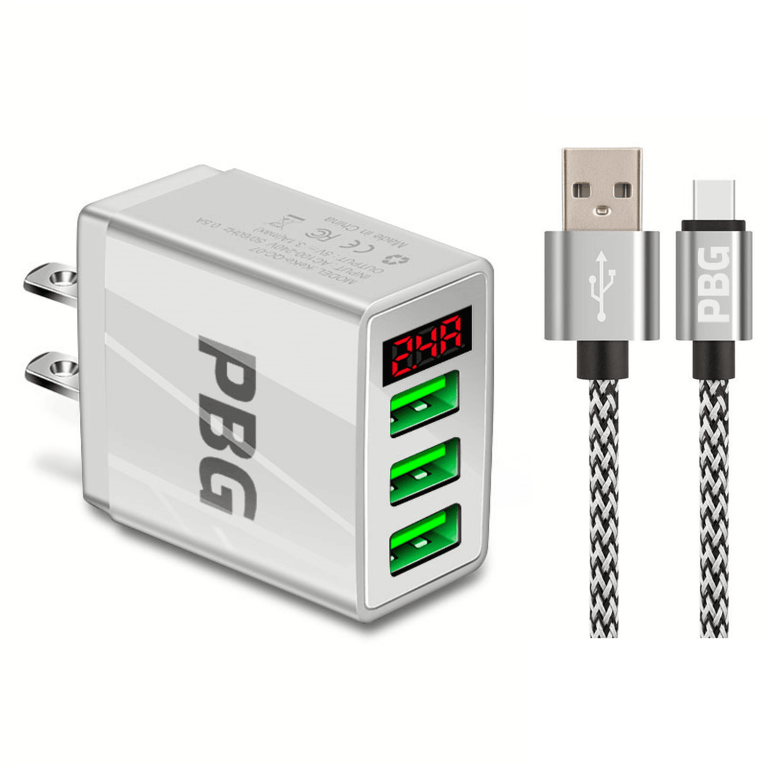 PBG 3 port LED Display Wall Charger and XL10FT Charger Compatible for Iphone Cable Bundle - PremiumBrandGoods