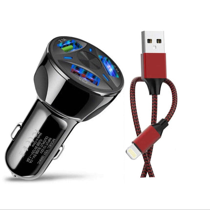 Fast 7A 3-Port USB Car Charger & Durable iPhone Cable Combo