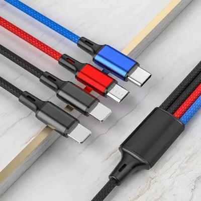PBG 4-in-1 Charging Cable - 3A Nylon Braided, Multi-Device Compatibility