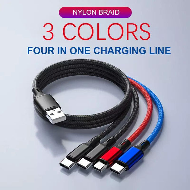 Black, Red, Blue color 4-in-1 Charging Cable Nylon Braided