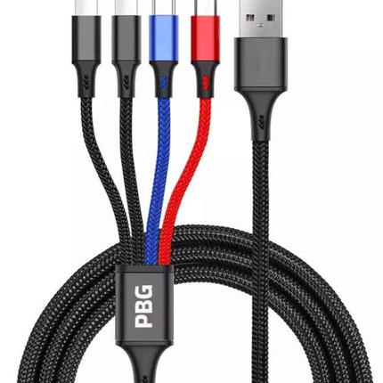 PBG 4-in-1 Charging Cable - 3A Nylon Braided, Multi-Device Compatibility