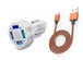 PBG 4 Port LED Car Charger and 10FT Orange Nylon Cable Combo - PremiumBrandGoods