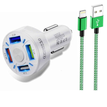 4-Port Quick Charge Car Charger & Durable 6FT iPhone Cable