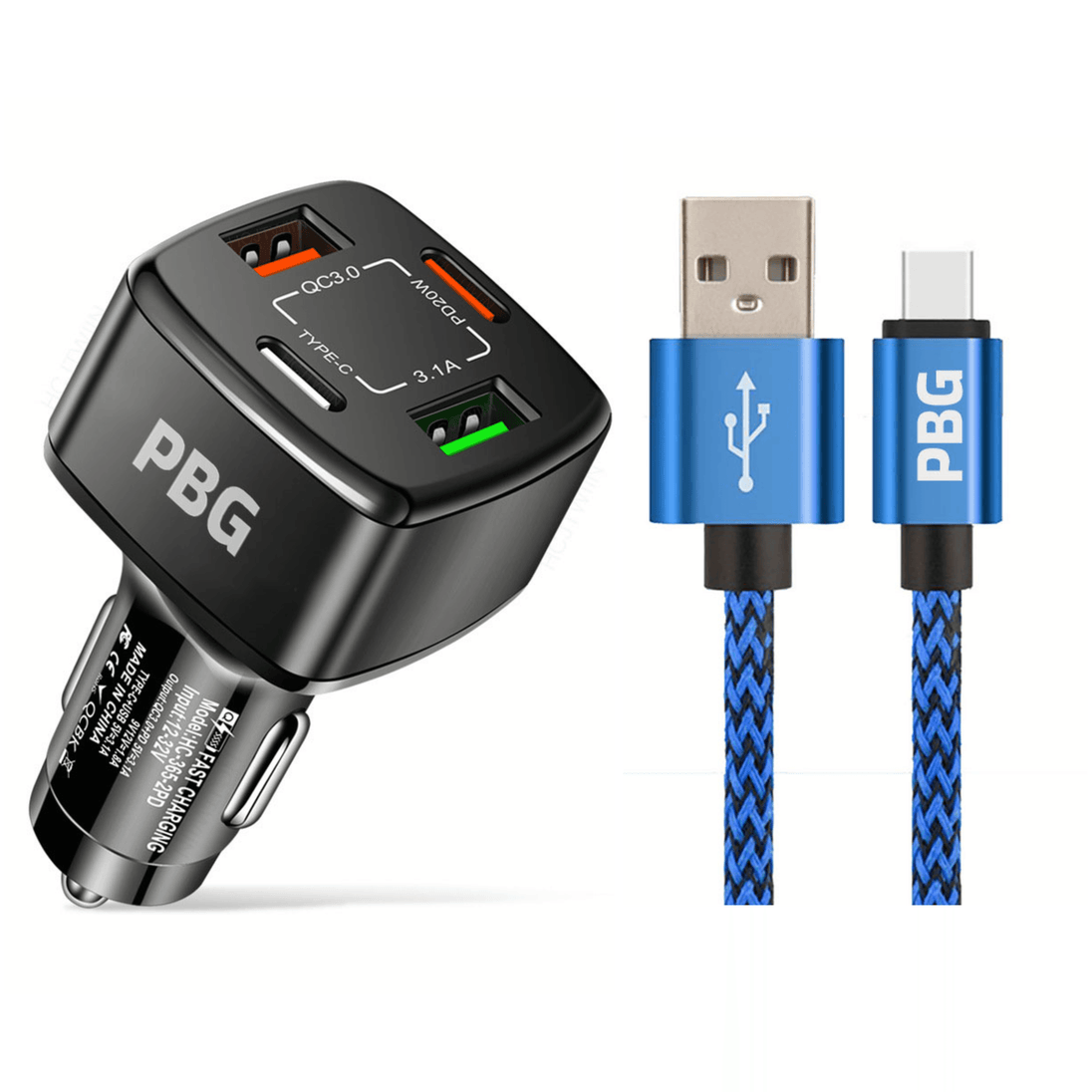 Blue Apple iPhone charging cable with 4 port Fast Car phone charger