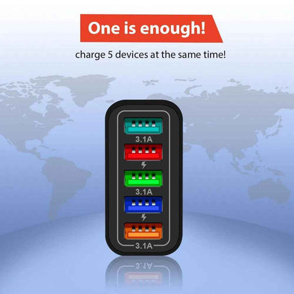 PBG White 5-Port LED Wall Charger & 3-in-1 Nylon Braided Fast Charging Cable