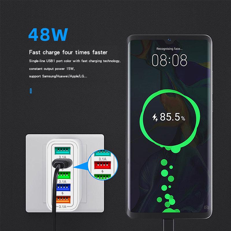 PBG 5 Port LED Wall Charger and 3 in 1 Nylon Charging Cable Bundle - PremiumBrandGoods