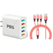 Pink 3-in-1 fast charging cable and 5 port led wall charger