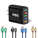 PBG 5 Port LED Wall Charger with 4-XL 10FT Charging Cables for Iphone - PremiumBrandGoods