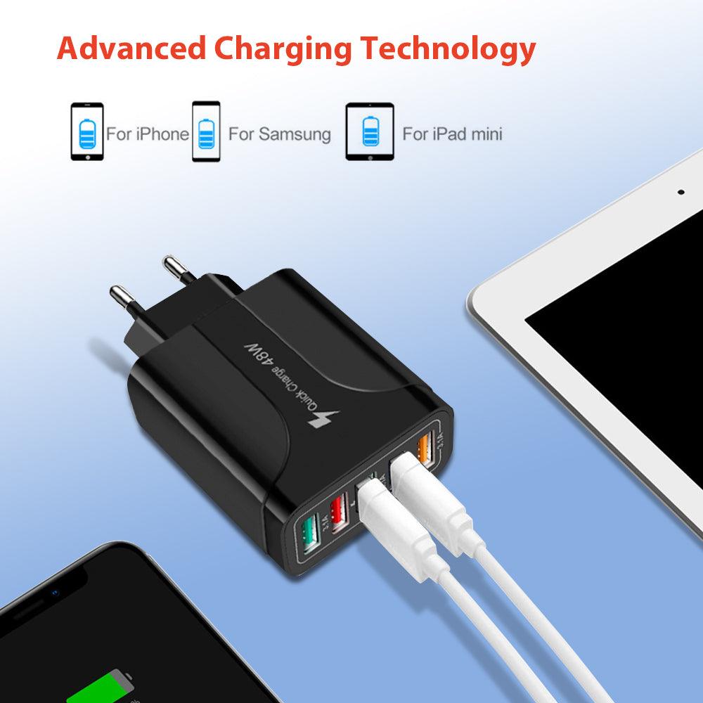 PBG 5 Port LED Wall Charger with 4-XL 10FT Charging Cables for Iphone - PremiumBrandGoods