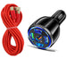 Red iPhone charging cable with Black 5 port LED car charger+adapter