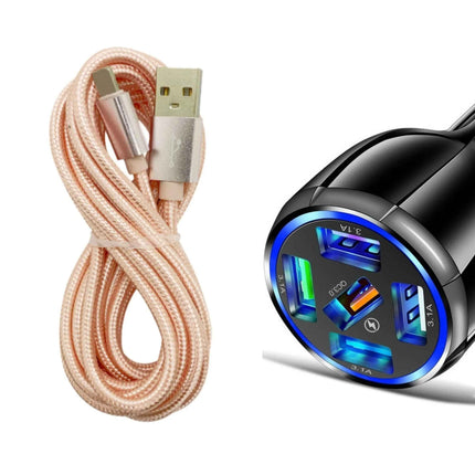 Black 5-Port USB Fast Car Charger with LED, 10FT iPhone Cable - Quick Charge 3.0