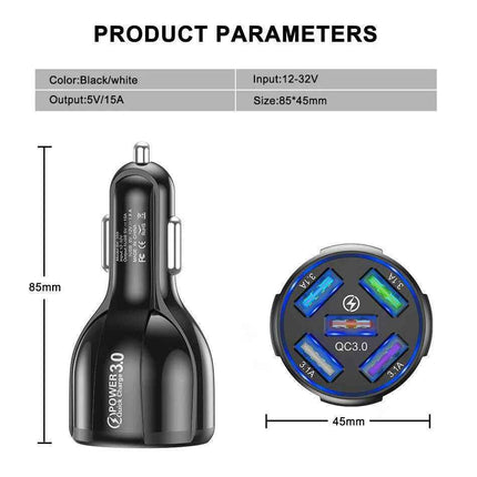 PBG 5 Port USB Fast Car Charger with LED Display Charge 5 Devices at once