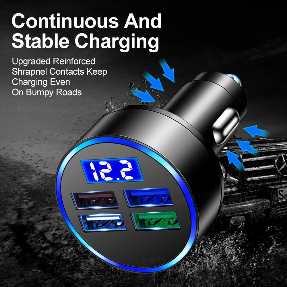 PBG LED 4 Port Car Charger With LED Voltage Display and 10FT XL Compatible Iphone Cable - PremiumBrandGoods