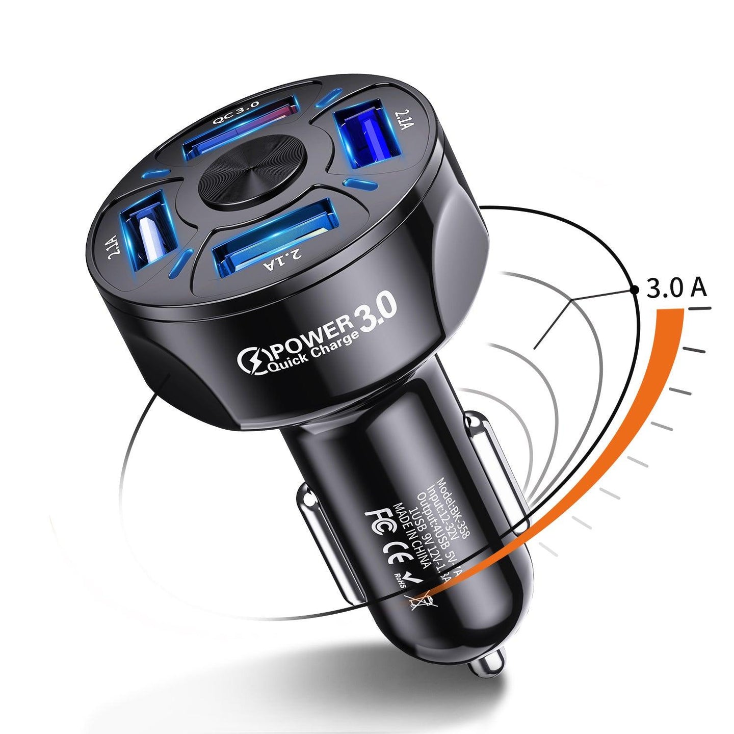 PBG LED 4 Port Rapid Car Charger - Charges 4 Devices at once! - PremiumBrandGoods