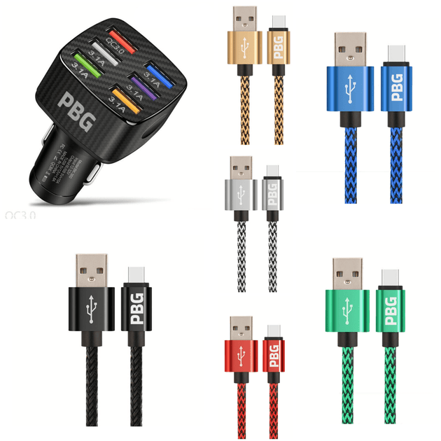 6-Port LED Car Charger & 10FT XL Zebra iPhone Cable