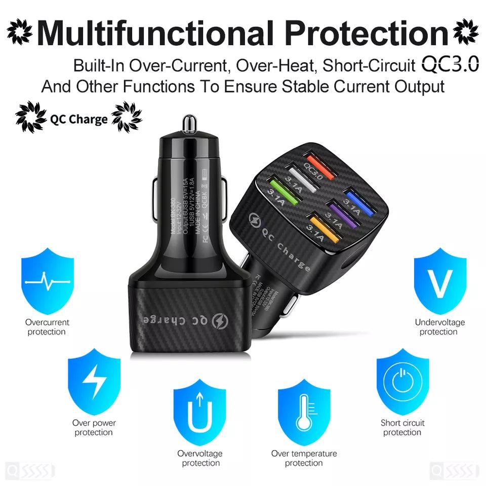 High quality car charger with 6 port usb led light