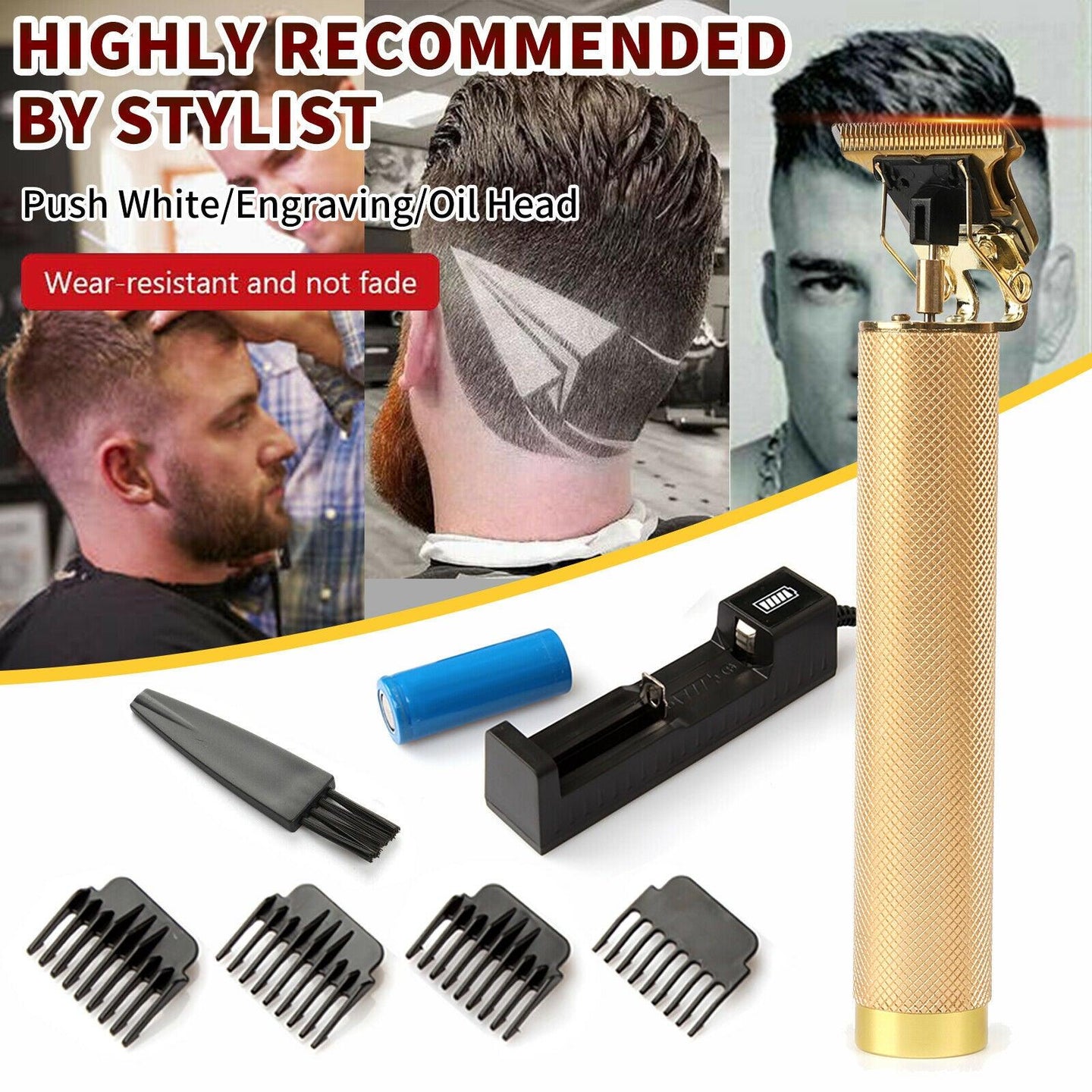 Pro Hair Clippers Trimmer Shaving Machine Beard Cutting Cordless Barber Kit -Gold Color - PremiumBrandGoods