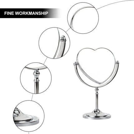 Rose Gold Double Sided Desktop Makeup Mirror Creative Heart Shaped Mirror Rotatable Mirror for Girls - PremiumBrandGoods