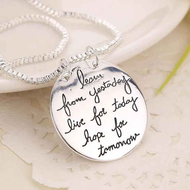Round Letter Tag Live The Life You Love Love Pendant Necklace