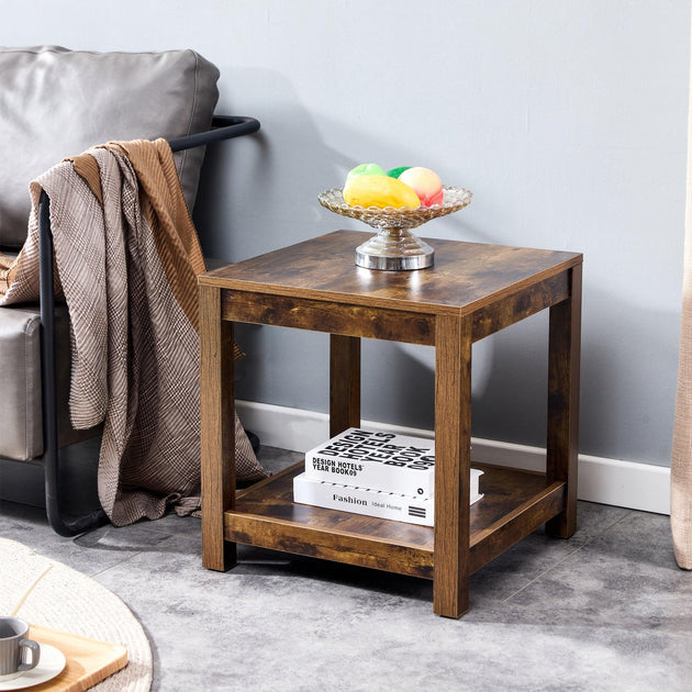 Rustic Brown Side Table , 2-Tier Small Space End Table ,Modern Night Stand, Sofa table, Side Table with Storage Shelve - PremiumBrandGoods