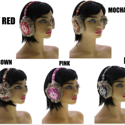 Snowflake Earmuffs with Fur Trim