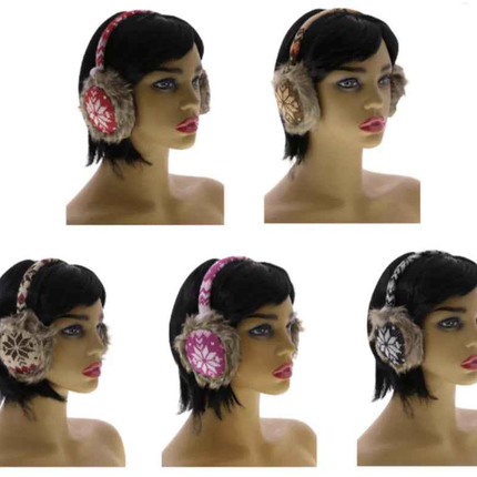Snowflake Earmuffs with Fur Trim