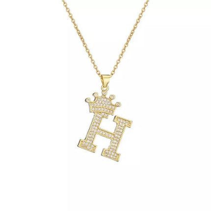 Stainless Steel A-Z Letters Necklace for Men and Women, Gold Overlay Hip Hop Crown Necklaces with Name Chain 22-24", Color Silver - PremiumBrandGoods