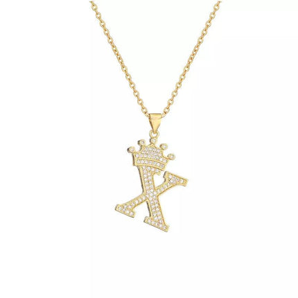 Stainless Steel A-Z Letters Necklace for Men and Women, Gold Overlay Hip Hop Crown Necklaces with Name Chain 22-24", Color Silver - PremiumBrandGoods