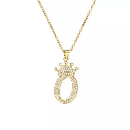 Stainless Steel A-Z Letters Necklace for Men and Women, Gold Overlay Hip Hop Crown Necklaces with Name Chain 22-24", Color Silver - PremiumBrandGoods