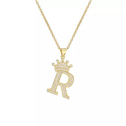 Stainless Steel A-Z Letters Necklace for Men and Women, Gold Overlay Hip Hop Crown Necklaces with Name Chain 22-24", Color Silver - PremiumBrandGoods