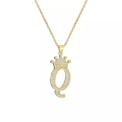 Stainless Steel A-Z Letters Necklace for Men and Women, Gold Overlay Hip Hop Crown Necklaces with Name Chain 22-24", Color Silver - PremiumBrandGoods